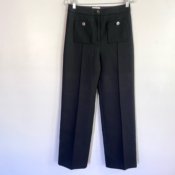 NEW Sézane Dan Trouser Pants Straight Wide Leg Wool Blend Black Sz US 6 - Picture 3 of 6